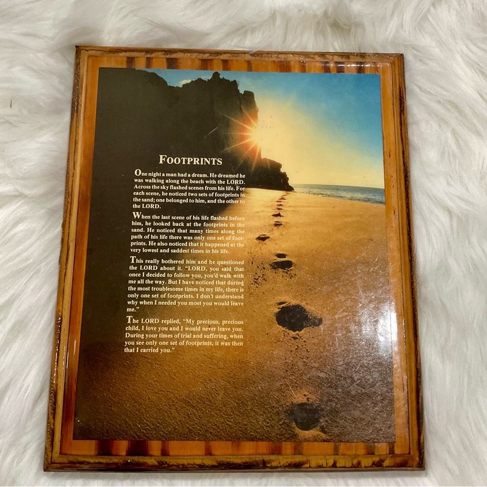 Vintage “Footprints” Poem Wooden Wall Plaque 10x11 – Christian Inspirational Art